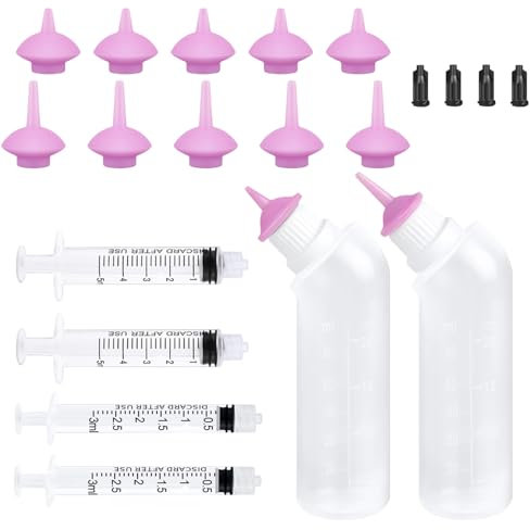 Yoolight 20PCS Haustier Stillflasche mit rosa Ersatz Mini Nippel Fütterungsflasche, Feeding Kit for Kittens Puppiesfor Newborn Kittens, Puppies, Small Animals