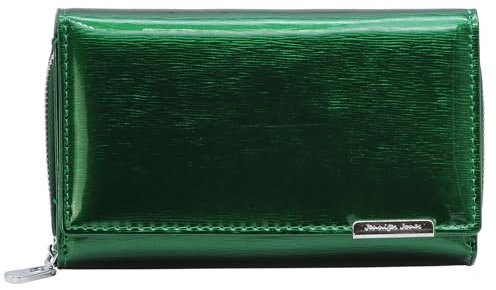 Jennifer Jones - Große Echt-Leder Damen Geldbörse - Modisches Lack-Leder - RFID-Schutz - Grün
