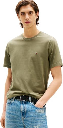 Tommy Hilfiger Herren T-Shirt Kurzarm Seasonal Solid Tee mit Rundhalsausschnitt, Grün (Battle Green), L