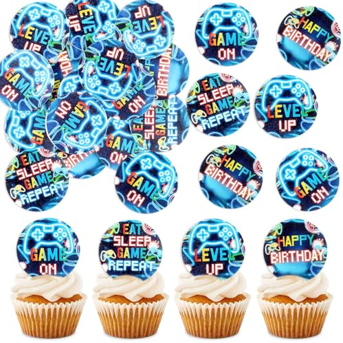 Blumomon 40 Stück Essbare Kuchen Dekoration Videospiel Kuchen aufsatz Gaming Dekoration Level Up Videospiel Cupcake topper