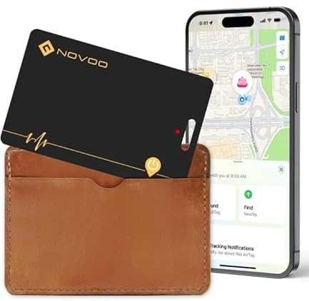 NOVOO Traceur de Cartes Rechargeable, Chargement Sans Fil, Ultra-fin pour Portefeuille Bagages (iOS uniquement), Suivi Bluetooth Compatible avec Apple Find My Tag, GPS, Anti-perte de Passeport Sac Clé