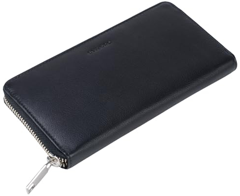 STILORD 'Emma' Leder Portemonnaie Damen RFID Schutz Geldbörse Damen RFID Blocker Querformat Brieftasche für EC-Karten Kleingeld mit Geschenkbox Echtleder, Farbe:schwarz