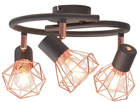 vidaXL Deckenleuchte mit 3 Strahlern Deckenlampe Deckenstrahler Deckenspot Spot Lampe Leuchte Strahler Wohnzimmer E14 Schwarz Kupfer