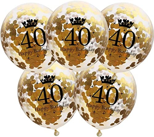 DIWULI Luftballons 40 Geburtstag 5 Stück - Zahl 40 Ballons 40 Jahre, Geburtstagsdeko 40. Geburtstag Deko Gold, Party-Deko Happy Birthday Ballons, Dekoration, Zahlen-Ballon Zahlen-Luftballon Geschenk