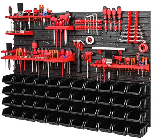 Sistema de almacenamiento de taller, estantería de pared con 44 unidades apilables y soporte para herramientas, con placas de pared extrafuertes, 1152 mm x 780 mm