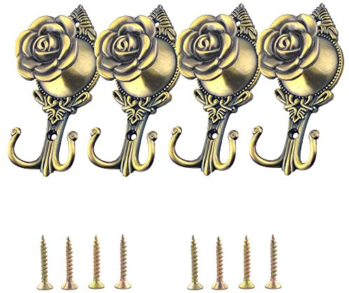Ailejia Dekorative Vorhanghalter im Vintage-Stil, Raffhalter, Wandaufhängung, Kleiderhaken, Blumen-Design, Hakenverschlüsse (Rose, Bronze)