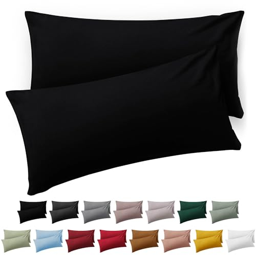 Blumtal Kissenbezug 40 x 80, 2 Stück - Oeko-TEX zert. Kissenbezüge 100% Mikrofaser in extra weich & waschmaschinenfest - Bezug Kissen 40x80 Schwarz