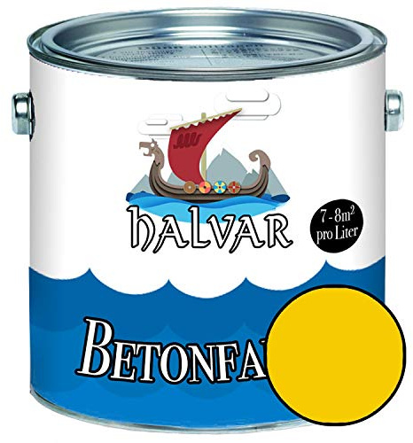 Halvar Betonfarbe/Bodenbeschichtung SEIDENMATT Gelb RAL 1000-1037 Fassadenfarbe (2,5 L, RAL 1021 Rapsgelb)