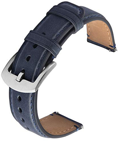 GerbGorb Uhrarmband Leder Kompatibel mit Huawei Samsung Amazfit Smartwatch,18mm Vintage Leder Armband, Schnelle Veröffentlichung Uhrenarmband für Männer Frauen(18mm,Grau Blau/Silberne Schnalle