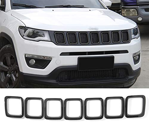 LLKLKL Kühlergrill Abdeckungen, Frontgrille Insätze Aus ABS Kompatibel Mit J-EEP Compass 2017+,Schwarz