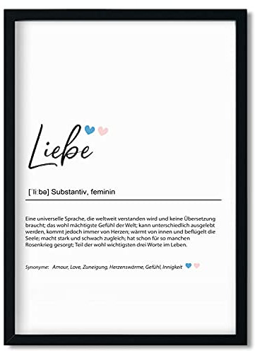 Urhome Kunstdruck Definition Liebe mit Bilderrahmen Schwarz in DIN A4 - Worterklärung wie im Duden Lexikon Wandbild Wanddeko mit Spruch Holz Rahmen für Wohnung Familie Freunde Geschenk