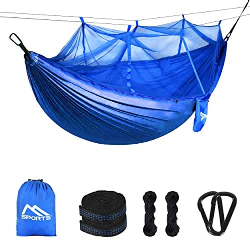 MSPORTS Camping Hängematte Premium Ultraleicht mit Moskitonetz | 250 kg Tragkraft, Atmungsaktiv (Königsblau)