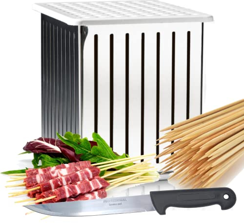 Antech Spieße aus Edelstahl – Herstellung von Spießen für Fleisch, Fisch, Obst, Kebab und Grill – 100 Stück, 200 Spieße und Messer inklusive