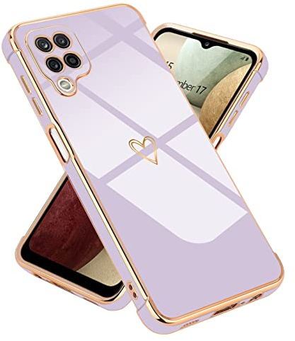 Micoden Kompatibel mit Samsung Galaxy A12 Hülle,Samsung Galaxy M12 Cute Herz Mädchen Weich Silikon Galvanisierte Handyhülle Ultra Dünn Stoßfeste Schutzhülle Bumper Case für Samsung A12/M12,Violett