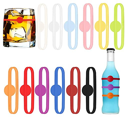 Party Wein Glas Marker, 12 Mischfarben Glas Markierung Trinkgläser, Wiederver Wendbare Markierer, Silikon Cup Marker Trinken für Party-Becher, Bierflasche, Cocktail