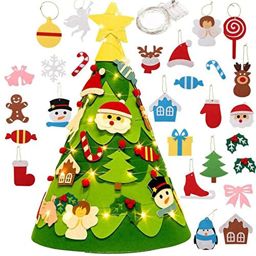 Sapin de Noël en Feutrine pour Enfant, Feutre Arbre de Noël,2022 Ensemble Arbre de Noël Feutre DIY avec 21 Ornements Détachables pour Enfant Noël Décoration Sapin de Noël Décoration pour Murale