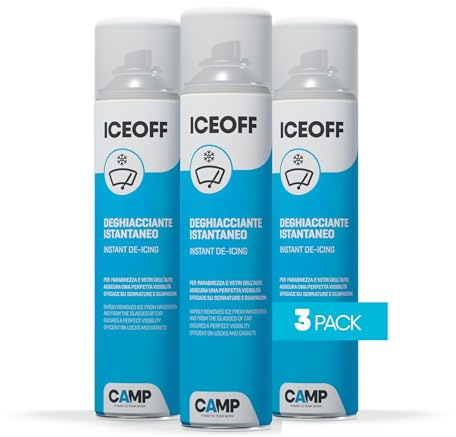CAMP Ice Off - Spray Antighiaccio Auto ad Azione Istantanea, Deghiacciante Vetri Auto per Ripristino Visibilità, Sbrinatore Parabrezza, Indicato Anche per Portiere e Serrature, 3x300ml, Made in Italy