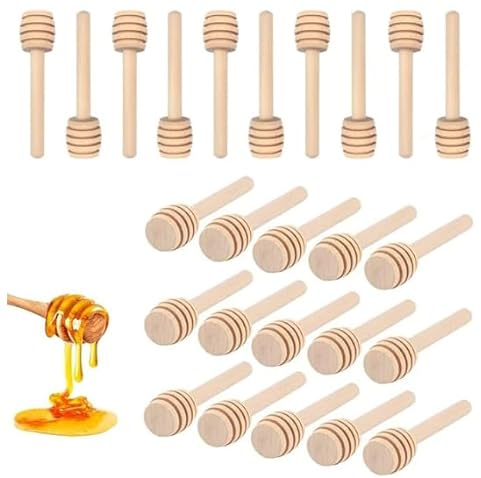 inheming 50 Stück Honiglöffel Holz Set, Rührstäbchen aus Holz Honig, Honig Dipper Holzschläger Honigheber Honigspirale Honigstab für Honig Sirup Tropf Marmelade - 8 x 2 cm