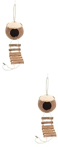 POPETPOP 2 Sets Kokosnussgras-Vogelhaus Sittich-Nistkasten Spielzeug Für Draußen Vogelquartier Mit Kokosnüssen Muschel-Kauspielzeug Holzspielzeug Dekorative Leiter Papageienquartier