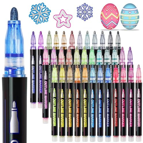 Muchcute 36 Outline Markers Glitter Pens: Arts Crafts Kids 4-12 Girls Gifts