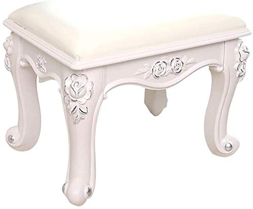 Schminktischhocker, Kleiner Fußhocker, gepolsterter Stuhl aus Pu-Leder, Hocker für Zuhause, Wohnzimmer, Schlafzimmer, rechteckiger Hocker mit gepolstertem Sitz (Farbe: Weiß (Silber))