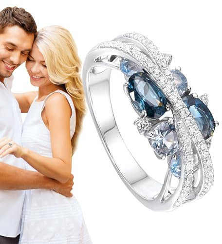 Lambo Doppel-X-Crossover-Ring - Marineblaue Zirkon-X-förmige, ausgehöhlte, überkreuzte Ringe für Damen | X Criss Cross Ring, Schmuckgeschenk für Mutter, Ehefrau, Oma, Teenager, Größe 5–11