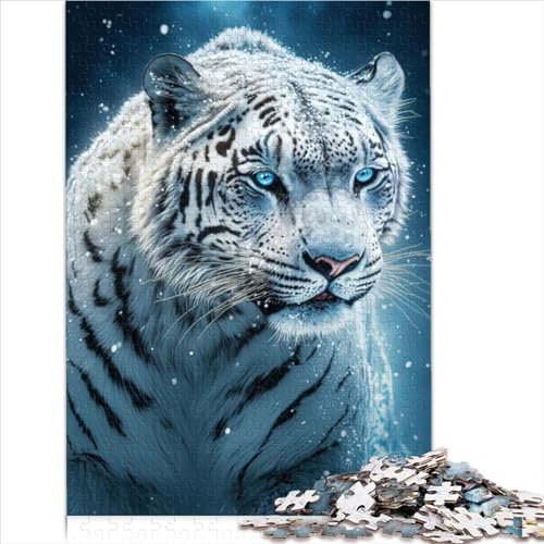 Puzzles für Erwachsene, Majestätischer weißer Tiger, 1000-teiliges Holzpuzzle für Erwachsene und Kinder, herausfordernde Spielgröße (50x75 cm)