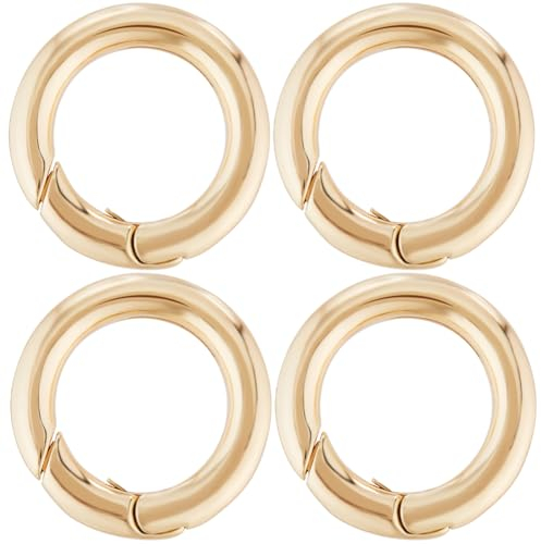 Beebeecraft 1 Box 5Pcs Spring O Rings 18K Gold Plated Brass 23mm Round Carabiner Clip for Jewelry Making Clamp Clasp Key rings Buckle