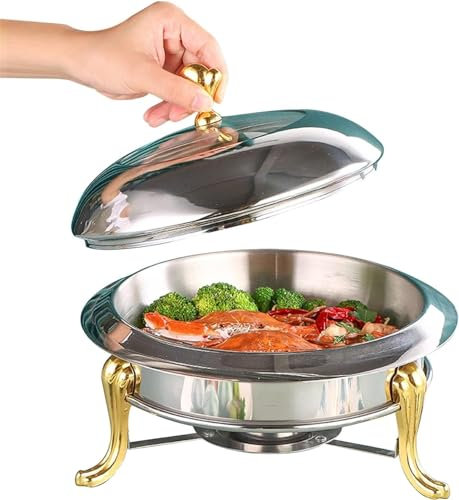 Buffet Server Speisewärmetablett Speisenwärmer Mit Alkoholofen Und Deckel Rundes Chafing Dish Set Aus Edelstahl In Voller Größe(Size:22cm)