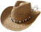 Hperu Strohhüte für Männer, Sommer Western Cowboy Hut mit breiter Krempe, Sonnenschutz, Atmungsaktiv, Khaki, Einheitsgröße 58 cm