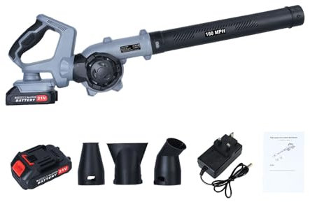 gihusrzx 21V Leaf Blower Cordless, Handheld Electric Leaf Blower with 2 Batteries and 1 Charger, 3 Speed Modes & Rotating Handle, Battery Powered Leaf Blower for Lawn Care, Patio, Yard UK