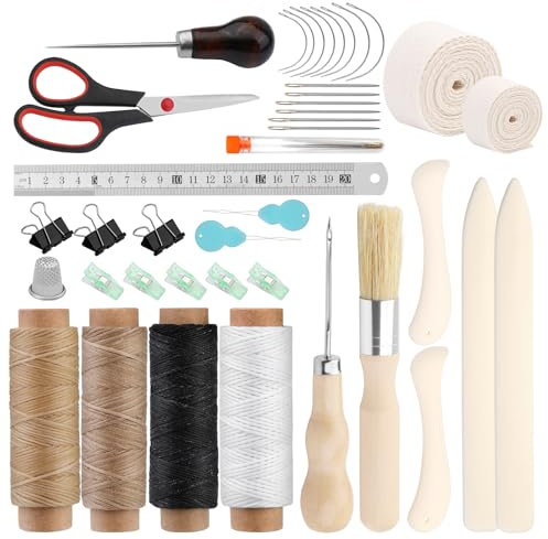 Axmru 41 Pcs Book Binding Kits Bookbinding Tools Book Binding Materials, 3 Pcs Bone Folder Paper Creaser, Book Binding Starter Tools with Binding Ribbon Waxed Thread Awl for DIY Bookbinding Crafts