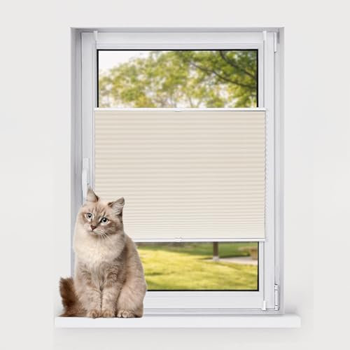 Lichtfilternde Plisseerollos 90 x 200 cm für Fenster Beige schnelle Montage ideal für Wohn- und Büro-Sichtschutz