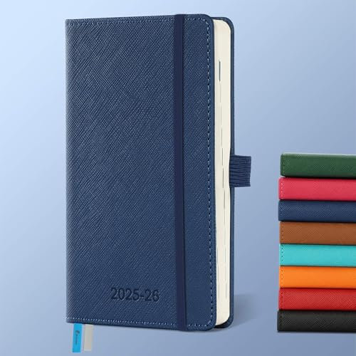 IN-LUXPRO Kalender 2025 2026 Wochenplaner,18-Monate Buchkalender (Jul.2025-Dez.2026) Monatskalender mit Ausgaben & Notizseiten A6(16.4 x 9.6 cm),mit Vegan-Leder & Notizseiten,Marineblau.