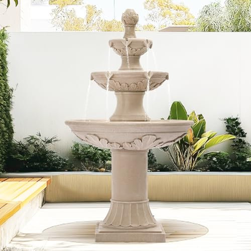 Grepatio Italian Outdoor Water Fountain, 48 H Waterfalls with Pump, 3-Tier Roman Pillar Garden Fountain, Indoor/Outdoor Modern Floor Standing Water Fountains for Garden, Patio, House Decor