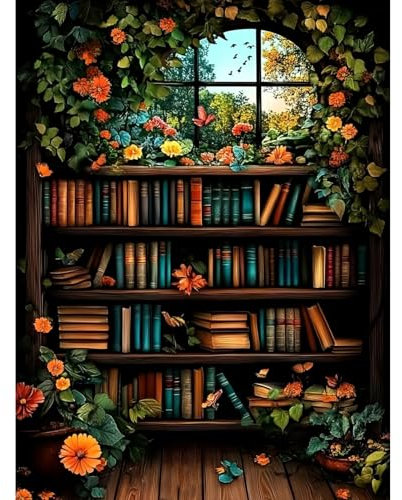 KEYIFA Estante Flores Pintar por Numeros Adultos, Libro Paint by Number Kits con Pinceles y Pigmento Acrílico, DIY Pintura al óleo Colorear Lienzo Manualidades, Decoración del Hogar 30x40cm