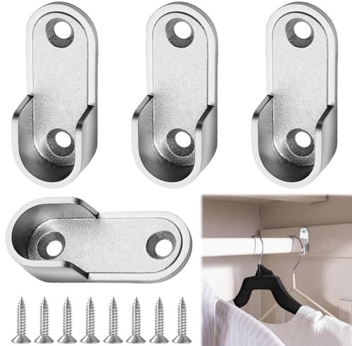 Huybaa 4 Piezas Soporte Barra Armario de Aleación de Aluminio, 16mm, con 8 Tornillos de Acero Inoxidable, Soporte de Riel para Ropa, Barra para Armario y Organizador de Almacenamiento