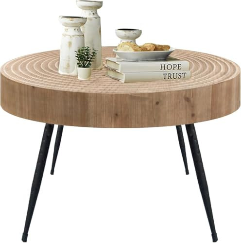 Modernes Bauernhaus Wohnzimmer Couchtisch, Beistelltisch, Holztisch, runder Tisch, Nisttisch rund natürlicher Finish mit handgefertigten Holzring, Holzfarbe