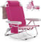 COSTWAY Silla Playa Plegable, Tumbona Playa con 5 Posiciones, Portavasos, Bolsillos de Almacenamiento, Correas de Hombro, Soporte para Toallas, Almohada, Silla Playa Reclinable Baja 150kg (Rosa,1)