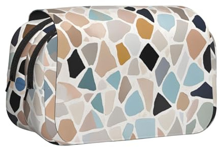 EZDLOWVBA Terrazzo Federmäppchen mit Marmor-Motiv, Pastelldruck, großes Fassungsvermögen, Stifteetui mit 2 Fächern, Stifthalter, Organizer, Schreibwaren-Tasche
