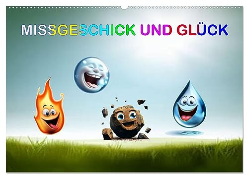 Missgeschick und Glück (Wandkalender 2026 DIN A2 quer), CALVENDO Monatskalender: Vier kleine Elemente auf Erlebnisreise (CALVENDO Spass)