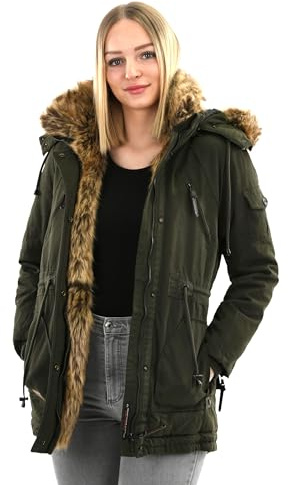 Navahoo Winterjacke Damen Jacke Damen Winter Frau lang mit Kapuze - Warm Kuschelig Fell Winddicht Reißverschluss B380