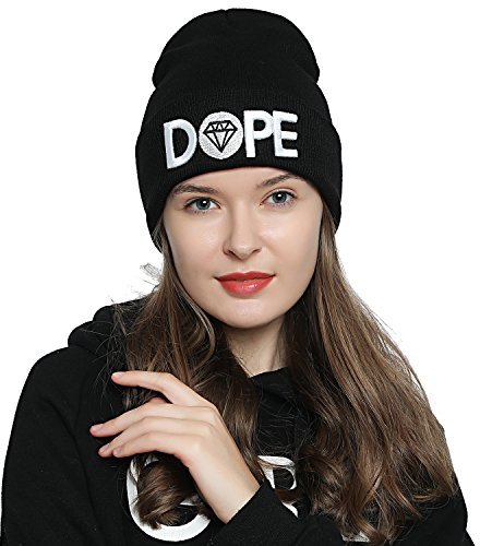 DonDon Mütze Damen Beanie Statement Wintermütze DOPE