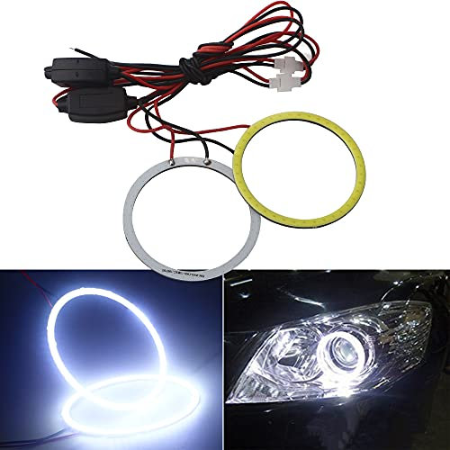 Qasim 2X COB LED Angel Eyes Halo Rings de Faros Delanteros de 80MM 63 SMD 12 V 24 V Blanco no Polaridad Constante