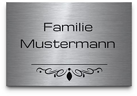 Graviertes Edelstahlschild selbstklebend o. mit Bohrung | Haustür o. Briefkasten Namensschild - von klein bis groß | Viele Motive und individuelle Gravur - Klingelschild/Türschild mit Namen