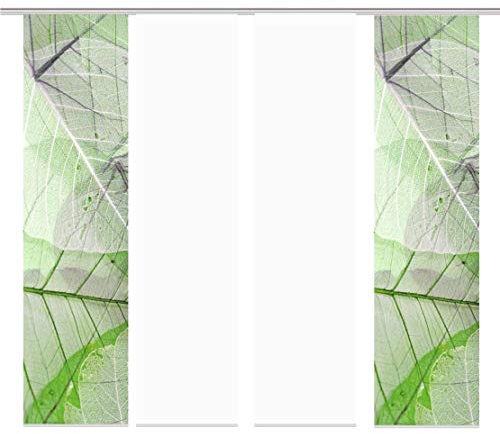 Home Fashion 4er-Set Schiebegardinen BLATTARI, 245 x 60 cm, inkl. Zubehör, grün, Farbe:grün