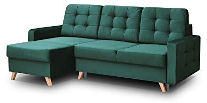 mb-moebel Ecksofa Sofa Eckcouch Couch mit Schlaffunktion und Bettkasten Ottomane L-Form Schlafsofa Bettsofa Polstergarnitur - Carla (Ecksofa Links, Dunkelgrün)