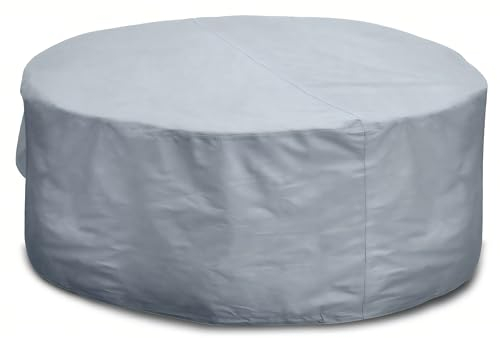 Kingsbridge Round Garden Furniture Table Cover (150cm) 600D Heavy Duty Fabric, Double Stitching, Waterproof, Anti UV, Breathable, Rip Proof, 150 x 69cm Grey Outdoor Patio Furniture Protector