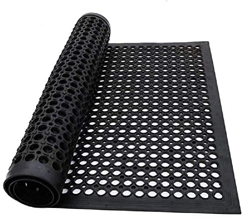 ybaymy Rubber Drainage Mat, 90 x 150cm Indoor Outdoor Entrance Mats, Non Slip Rubber Matting with Drainage Holes, Heavy Duty Outdoor Door Mat for Commercial Kitchen, Restaurant, Bathroom