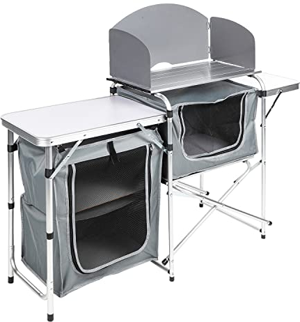 INDA-Exclusiv Alu Campingtisch Campingküche Campingschrank Klapptisch Gartentisch Reisetisch inkl. 3 Aufbewahrungsfächer mit Reisverschluss 146x46x80cm